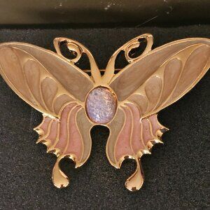 Avon Victorian Butterfly Pin Brooch w Box Retired 1998 Enamel w Faux Opal